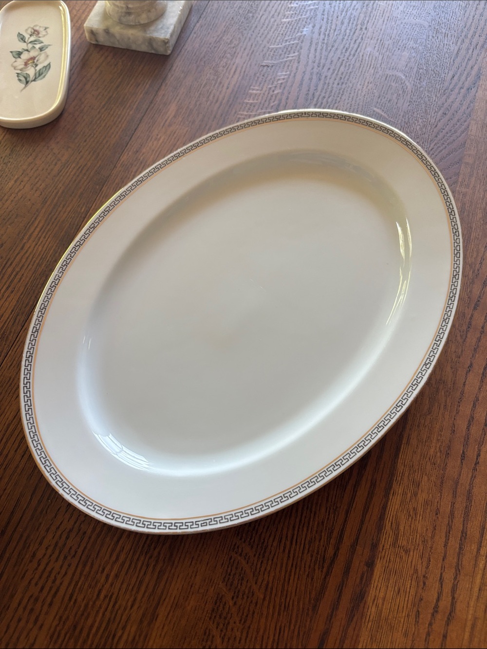 Heinrich & Co White Porcelain Serving Platter with Geometric Gold Trim